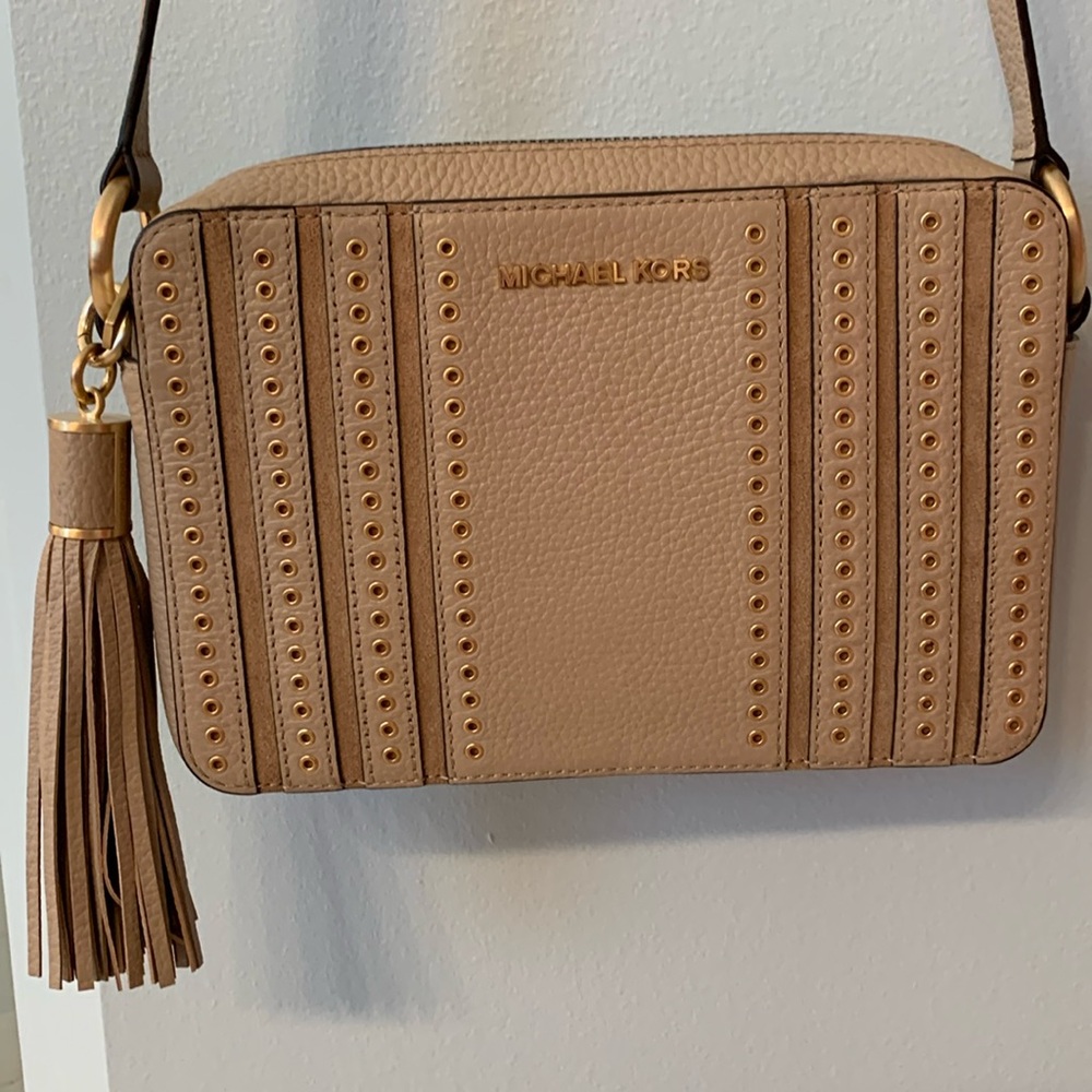 Michael Kors Beige Crossbody Bag with Gold Accents